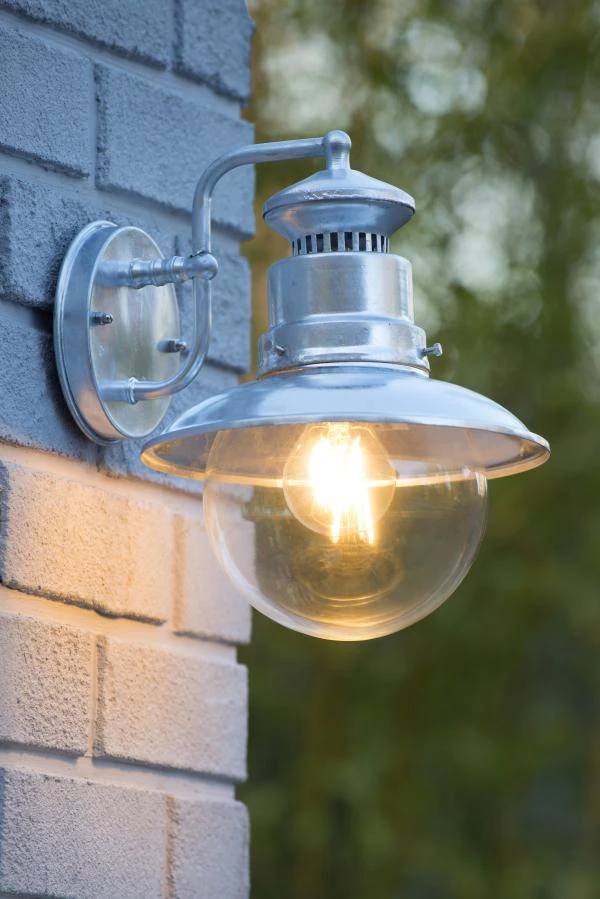 Lucide FIGO - Wandlamp Binnen/Buiten - Ø 21,5 cm - 1xE27 - IP44 - Zink - sfeer 1